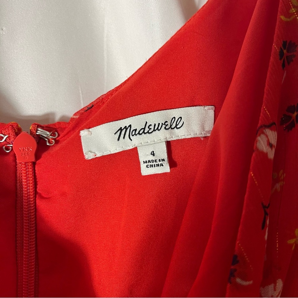 Madewell Ruffle Metallic striped prairie posies wrap dress Women’s Sz 4 - Picture 6 of 8